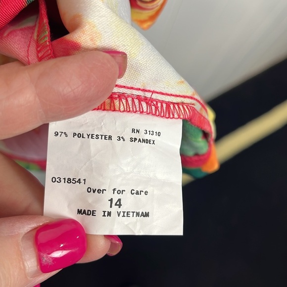 Alyx Womens Sheath Dress 14 Pink Green Tropical Sleeveless Back Zip Vibrant EUC - Picture 6 of 12